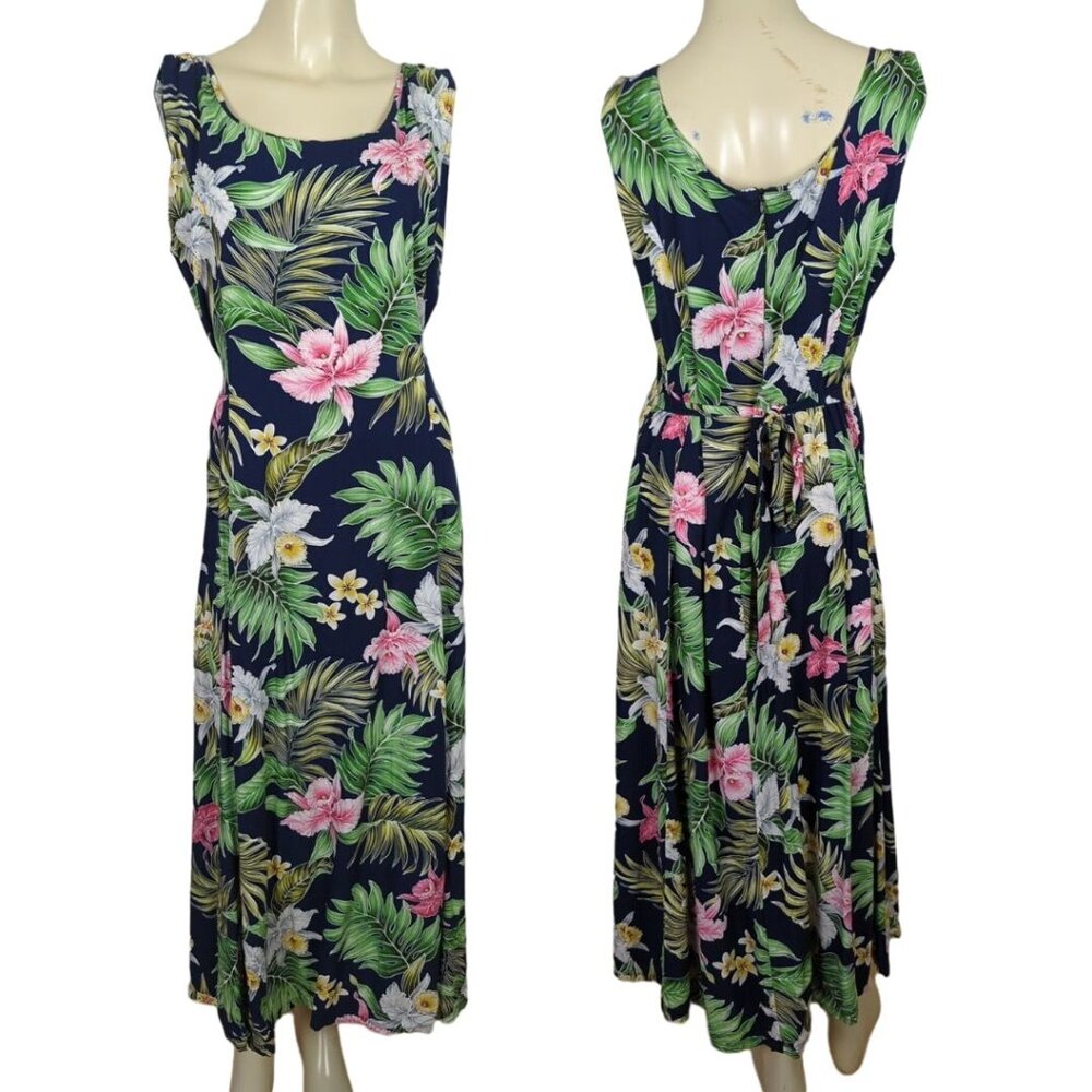 Tropical Floral Navy Maxi Dress - Sleeveless